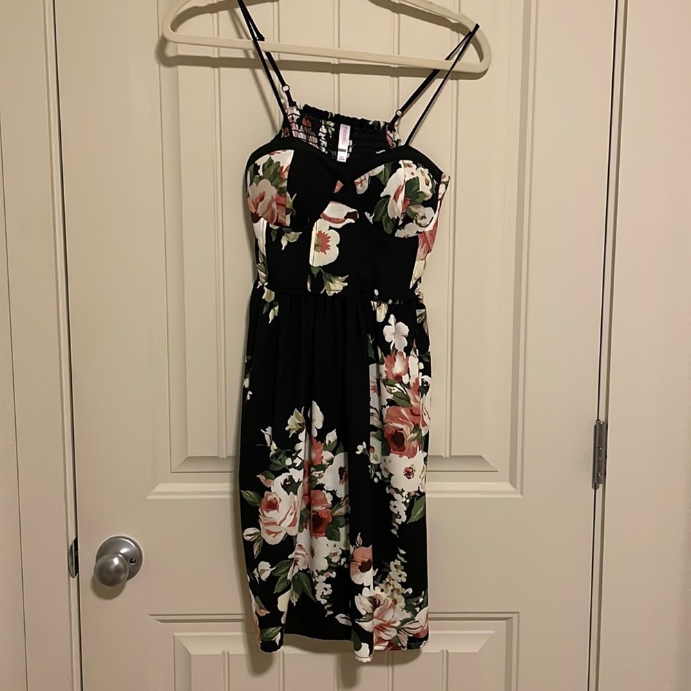 Black mini dress with flowers